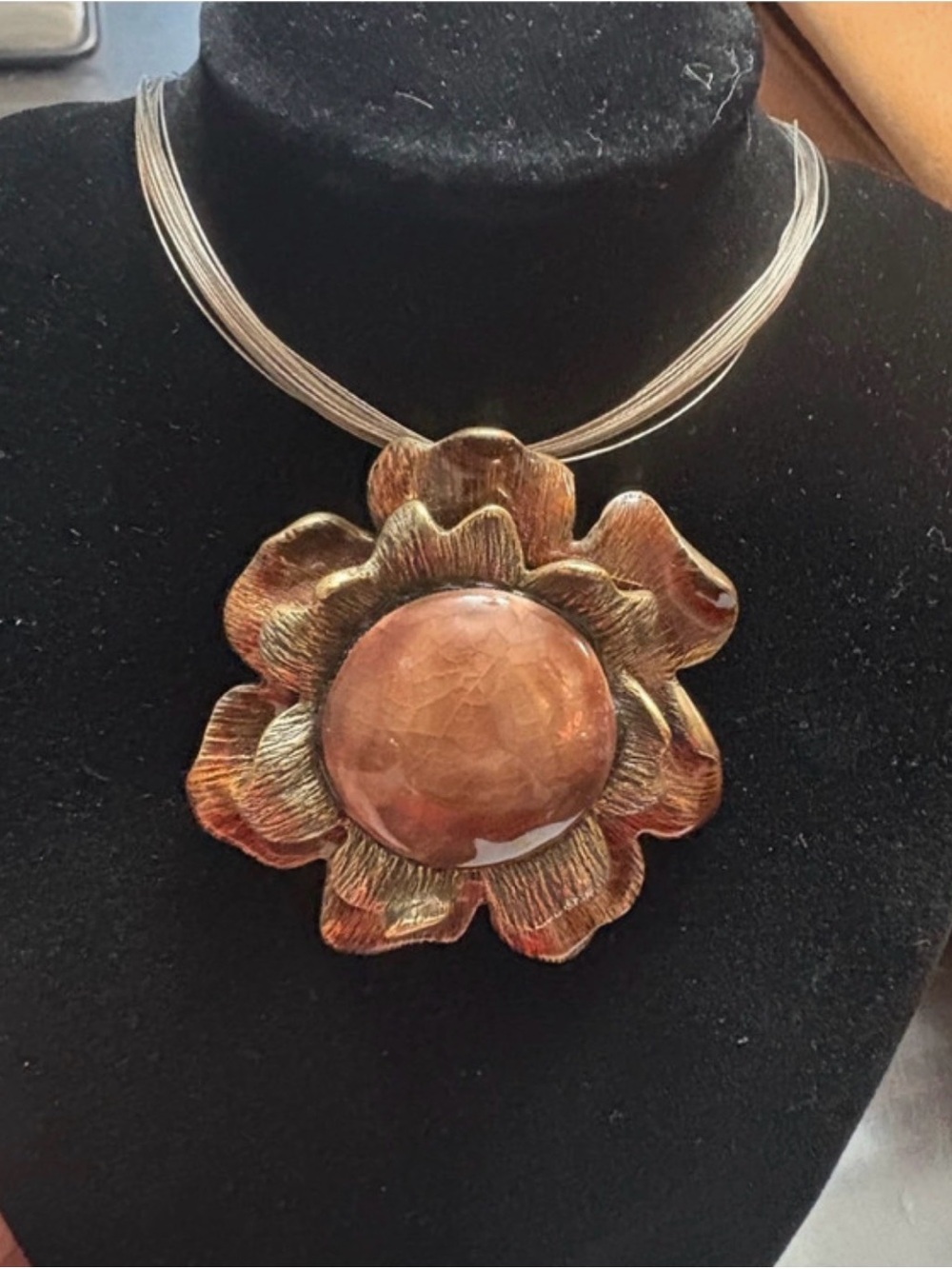 Multistrand Necklace with Copper Flower Pendant